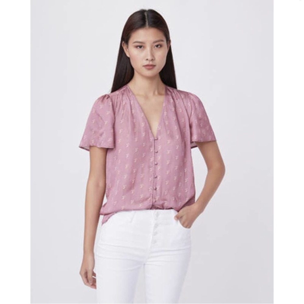 PAIGE Kelly Short Sleeve Button Down Shirt in Mesa Rose 100% Polyester